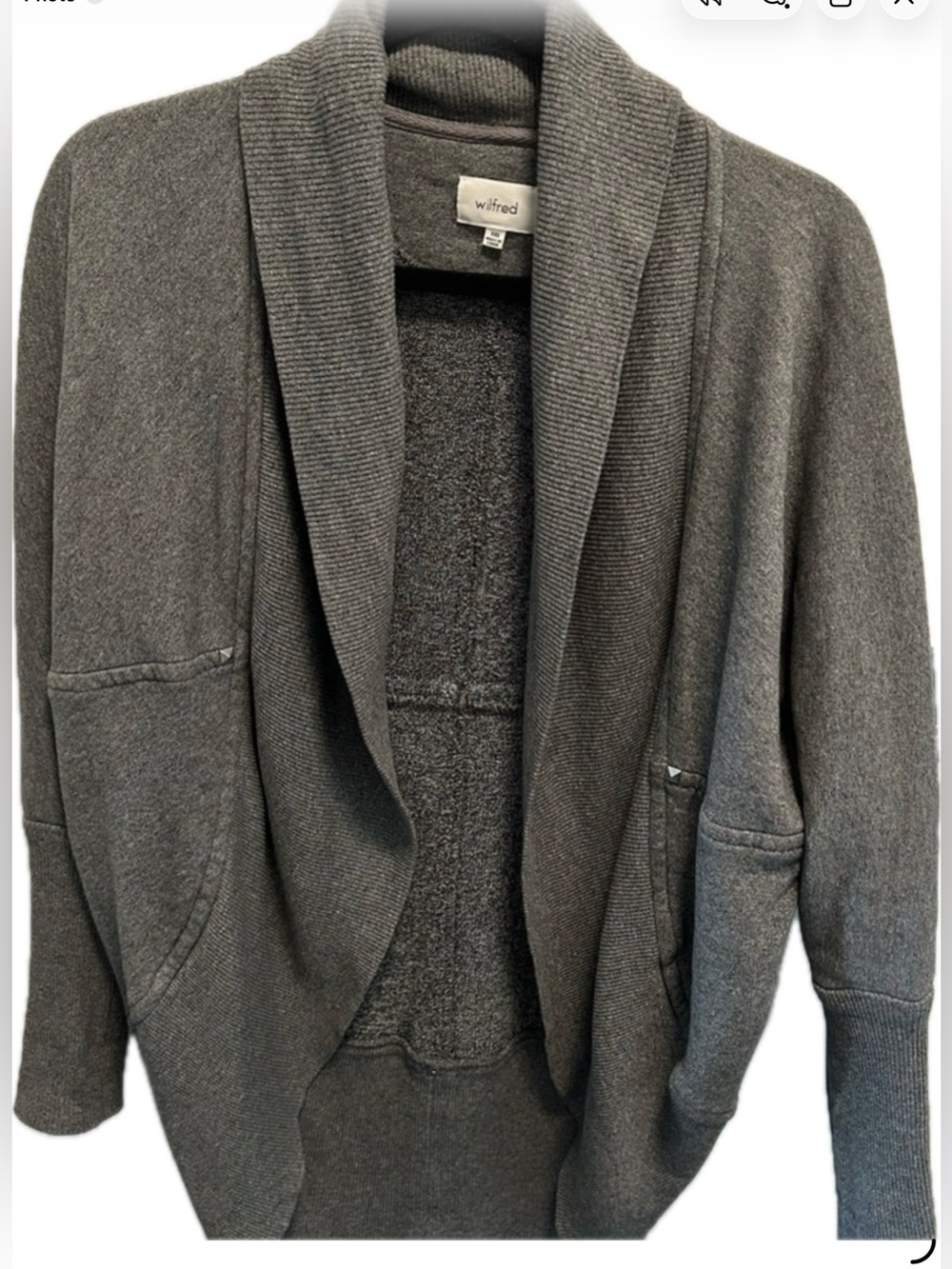 **Aritzia Wilfred** Diderot Cocoon  Shawl Collar open Cardigan - Charcoal Gray